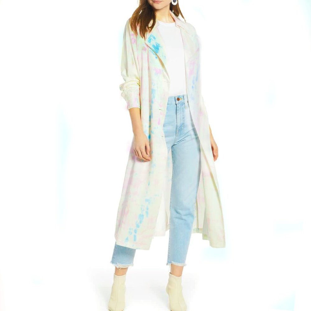 SOMETHING NAVY Tie Die Satin Trench Coat NWOT